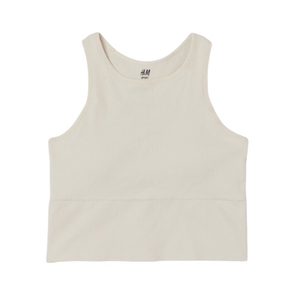 H&M Beige Ribbed Seamless High Neck Activewear Crop Top Sports Bralette